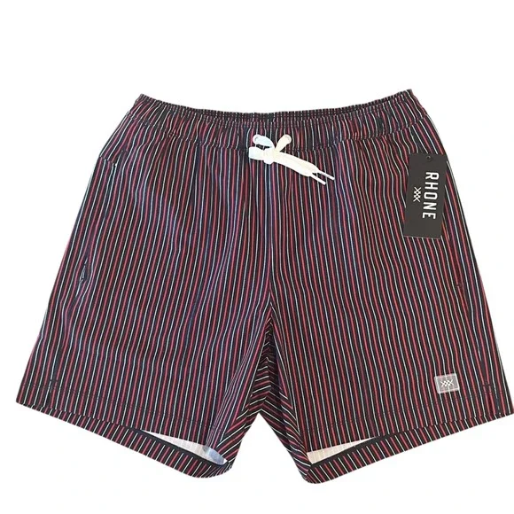 NWT Rhone 5.5" R&R Swim Trunks Mens S Goji Berry/Navy/White Stripe - Picture 1 of 10
